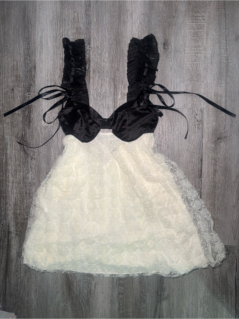 Black & Ivory Floral Lace Babydoll Dress